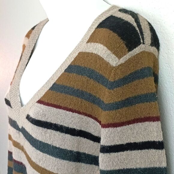 RUE 21 Women's Earth tones V neck long-sleeve stripped tunic sweater sz XL Y2k - Picture 3 of 10